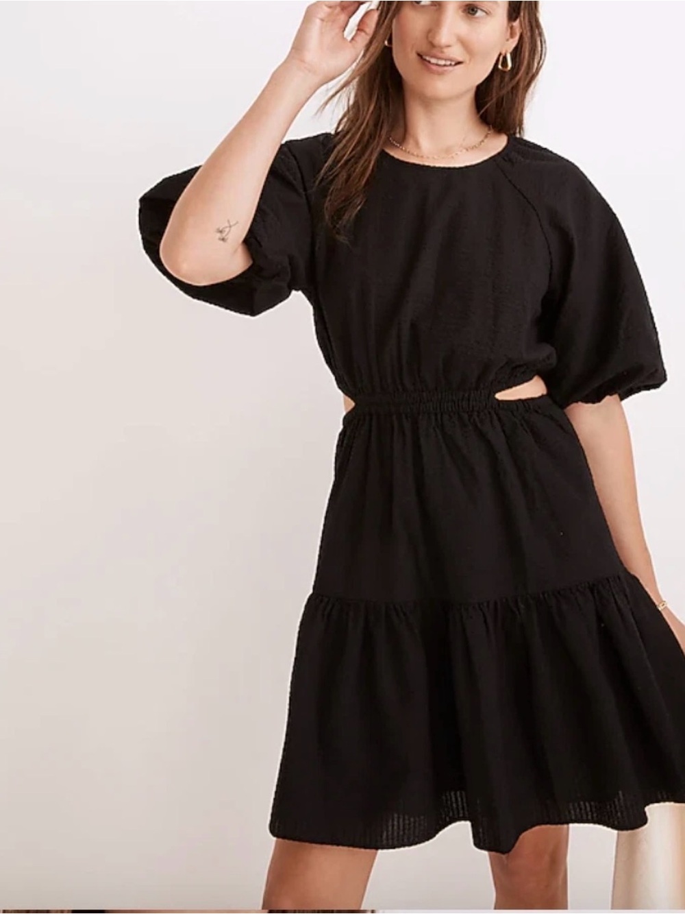 Madewell NWT puff sleeve black seersucker dress, XXS